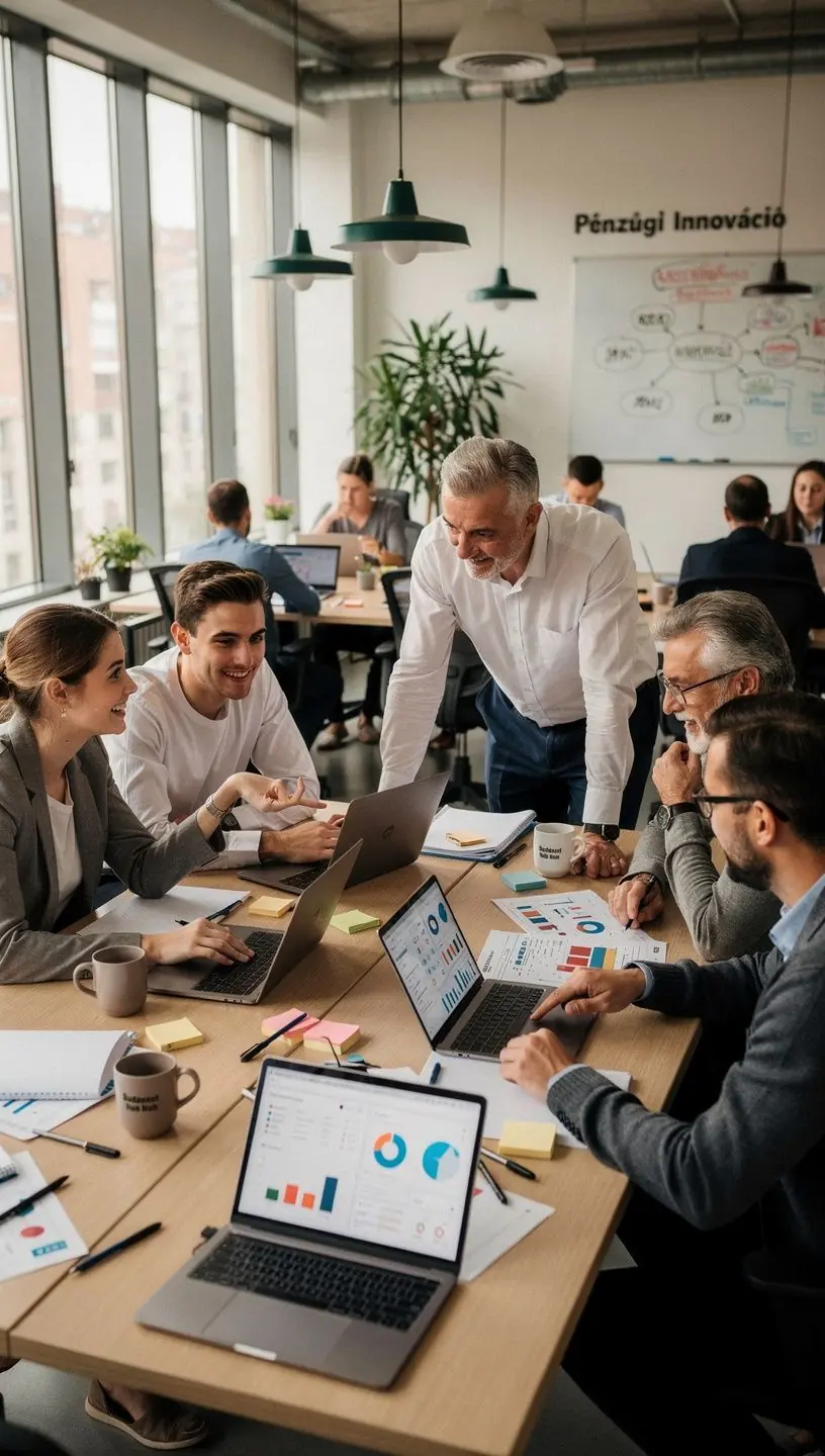 Mosolygó hallgatók figyelnek figyelmesen személyes pénzügyi tréning során.