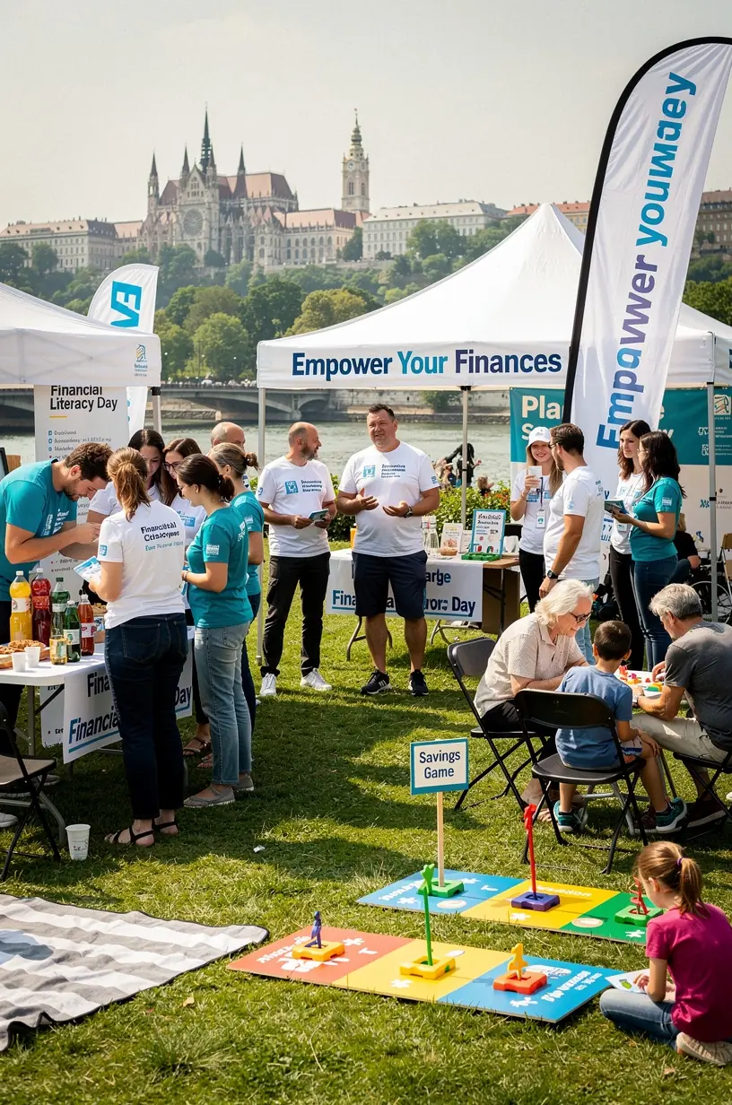 Tanfolyamvezető magyarázza a pénzügyi alapfogalmakat egy csoport hallgatónak oktatási központban, miközben kézikönyvek és jegyzetek vannak az asztalon.
